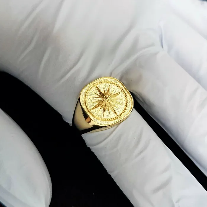 14k 18k gold mens compass ring 1 carre dor Rings