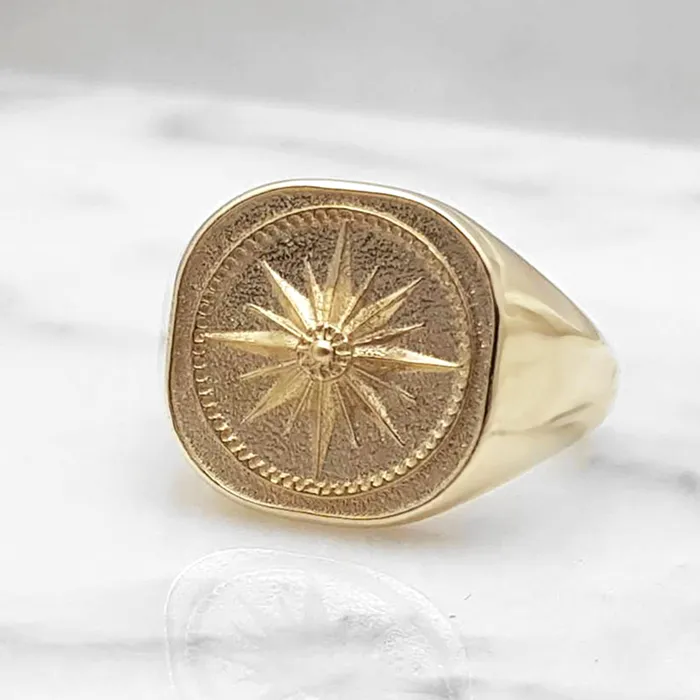 14k 18k gold mens compass ring 1 carre dor Rings