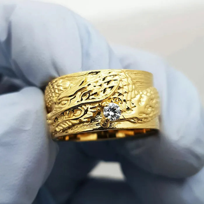 14k 18k gold mens Korean dragon ring 5 carre dor Rings