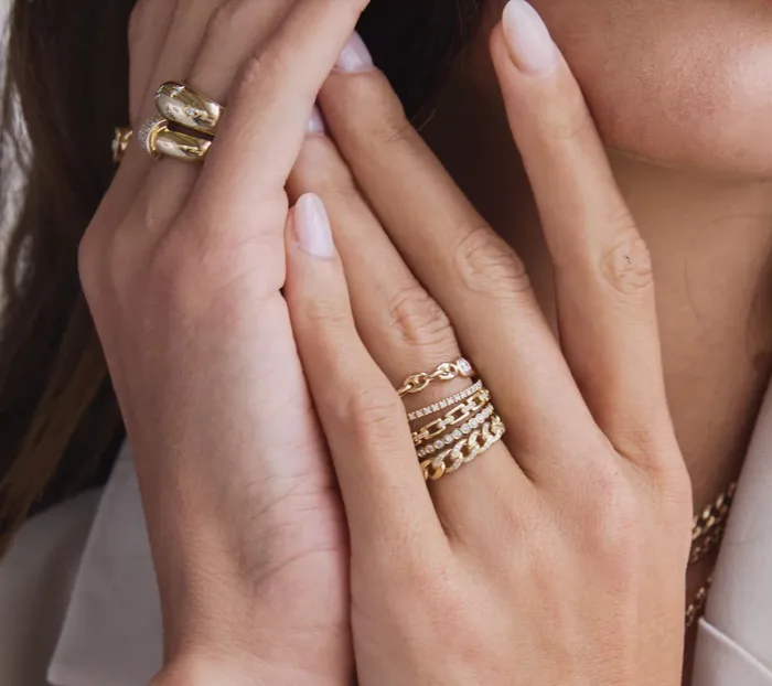 14K FLOATING DIAMOND SMALL MARINER CHAIN RING Zo Chicco Rings