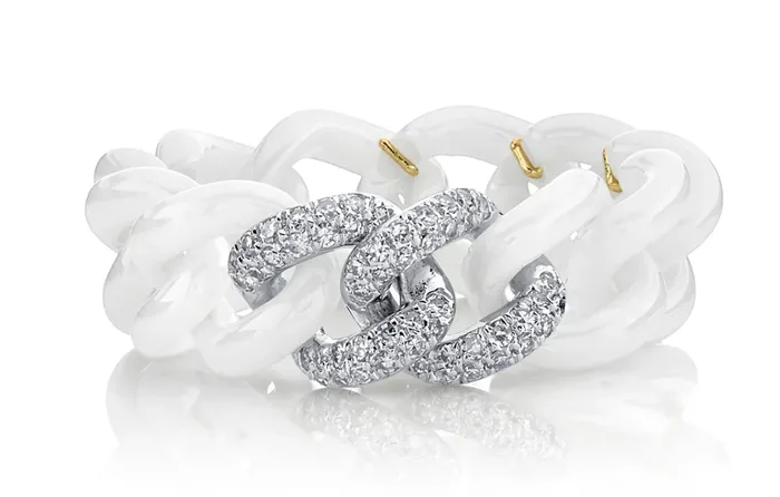 2 PAVE WHITE CERAMIC MEDIUM LINK RING Shay Fine Jewelry Rings