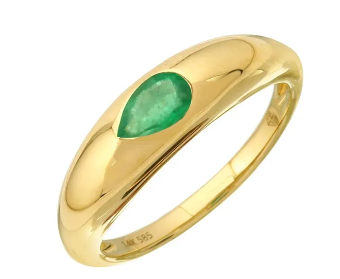 Alev Pear Stone Dome Ring Emerald Rings