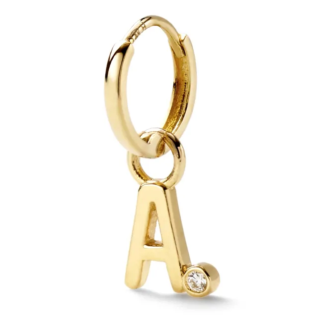 Alison Lou Jewels Earrings Diamond Bezel Letter Huggie Gold