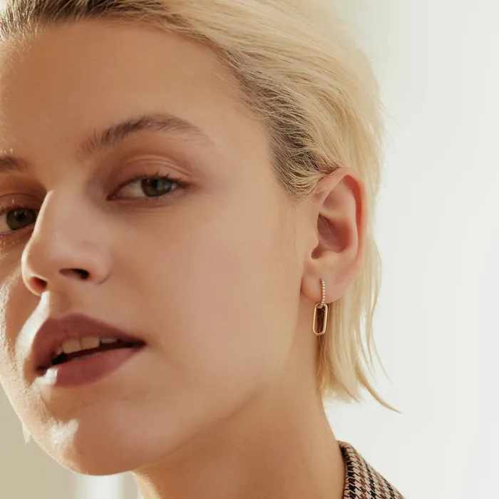AURELIE GI Earrings LOUISA Diamond Paper Clip Single Huggie Hoop