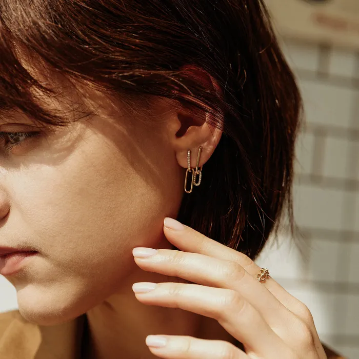 AURELIE GI Earrings LOUISA Diamond Paper Clip Single Huggie Hoop