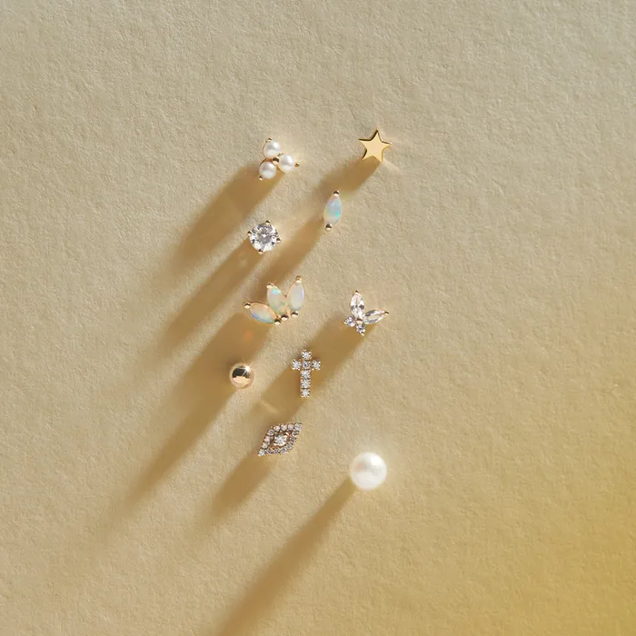 AURELIE GI Earrings SKYLAR Diamond Evil Eye Threadless Flatback Earring