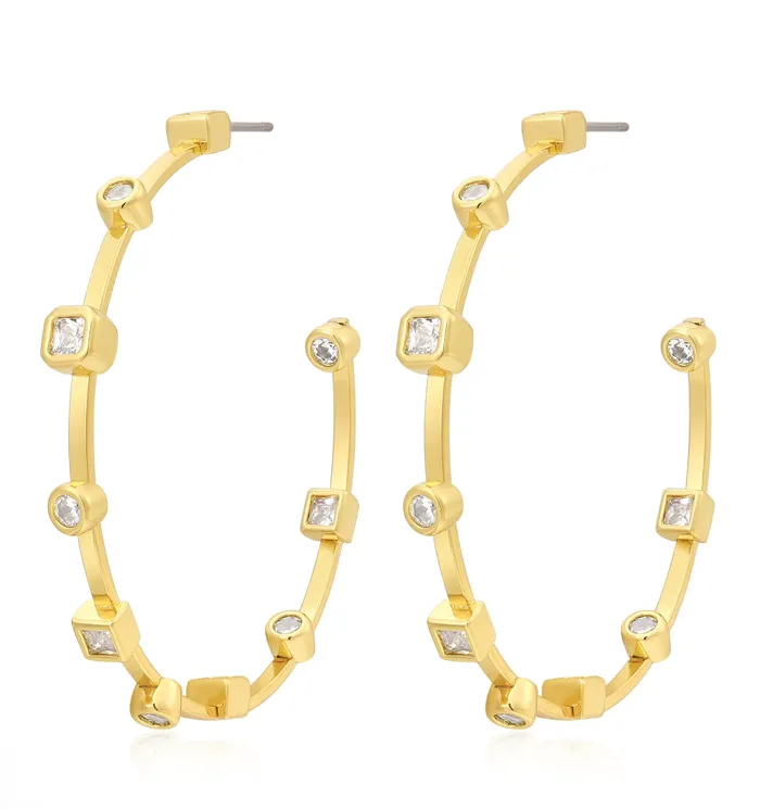 BEZEL STONE HOOPS GOLD LUV AJ Earrings