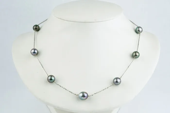 BluePink Baroque Tahitian Pearl TinCup Necklace on 14k White Gold Kamoka Pearl Necklaces BluePink Baroque Tahitian Pearl TinCup Necklace on 14k White Gold Kamoka Pearl Necklaces