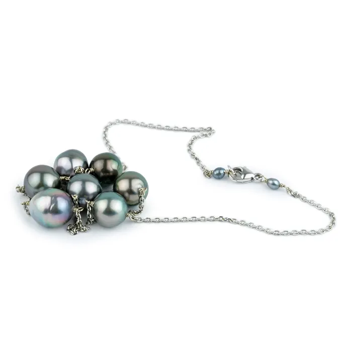 BluePink Baroque Tahitian Pearl TinCup Necklace on 14k White Gold Kamoka Pearl Necklaces