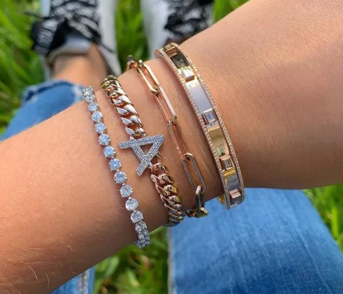 Bracelets Diamond Initial Cuban Link Bracelet Alev