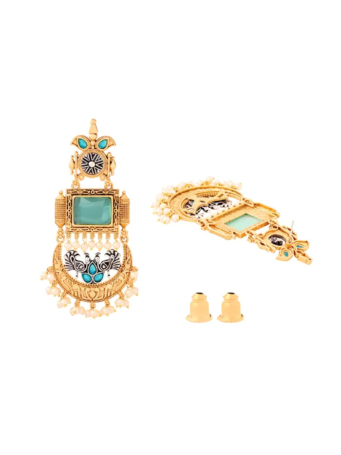 Bracelets Gold Plated Dangler Earrings for Women Elegant Design 10cm Green Stones Gift Ready Yellow Chimes