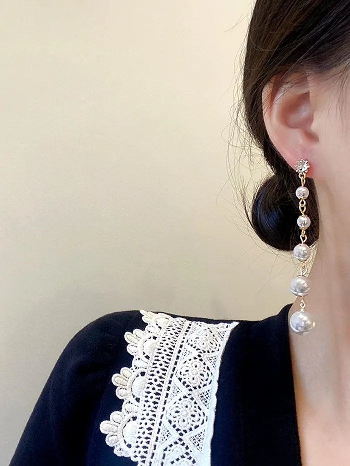 Bracelets Kairangi Earrings for Women and Girls Fashion White Pearl Dangler Earrings Gold Plated Long Chain Pearl Dangler Earrings Birthday Gift for Girls Women Anniversary Gift for Wife Kairangi