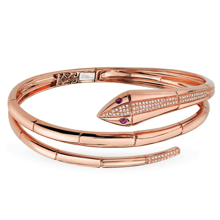 Bracelets Millo Jewelry Diamond Ruby 14K Rose Gold Snake Bangle