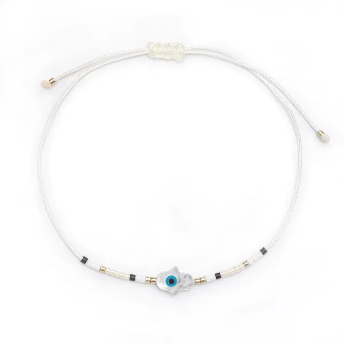 Bracelets Oiya White Hamsa Beaded Bracelet