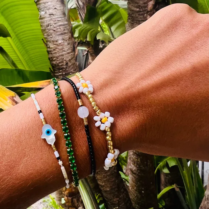 Bracelets Oiya White Hamsa Beaded Bracelet Bracelets Oiya White Hamsa Beaded Bracelet