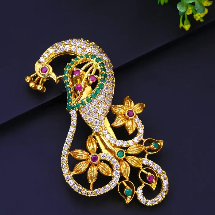 Bracelets Yellow Chimes Brooch for Women Classic ADAmerican Diamond Brooch Pin Peacock Design Gold Plated Bridal Saree Pin for Women and Girls Yellow Chimes