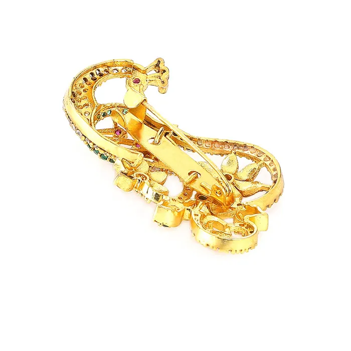 Bracelets Yellow Chimes Brooch for Women Classic ADAmerican Diamond Brooch Pin Peacock Design Gold Plated Bridal Saree Pin for Women and Girls Yellow Chimes