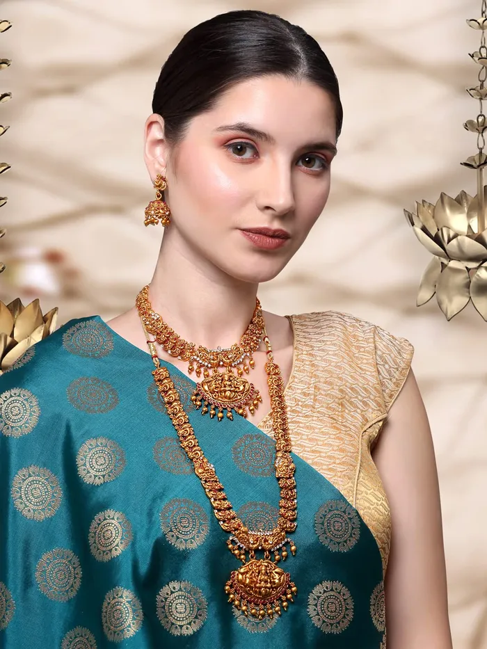 Bracelets Yellow Chimes Jewellery Set for Women Gold Plated Traditional Temple Jewelry Set Antique Necklace Set with Earrings and Maangtikka for Women and Girls JS 16 Yellow Chimes