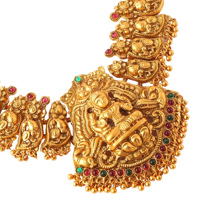 Bracelets Yellow Chimes Jewellery Set for Women Gold Plated Traditional Temple Jewelry Set Antique Necklace Set with Earrings and Maangtikka for Women and Girls JS 16 Yellow Chimes