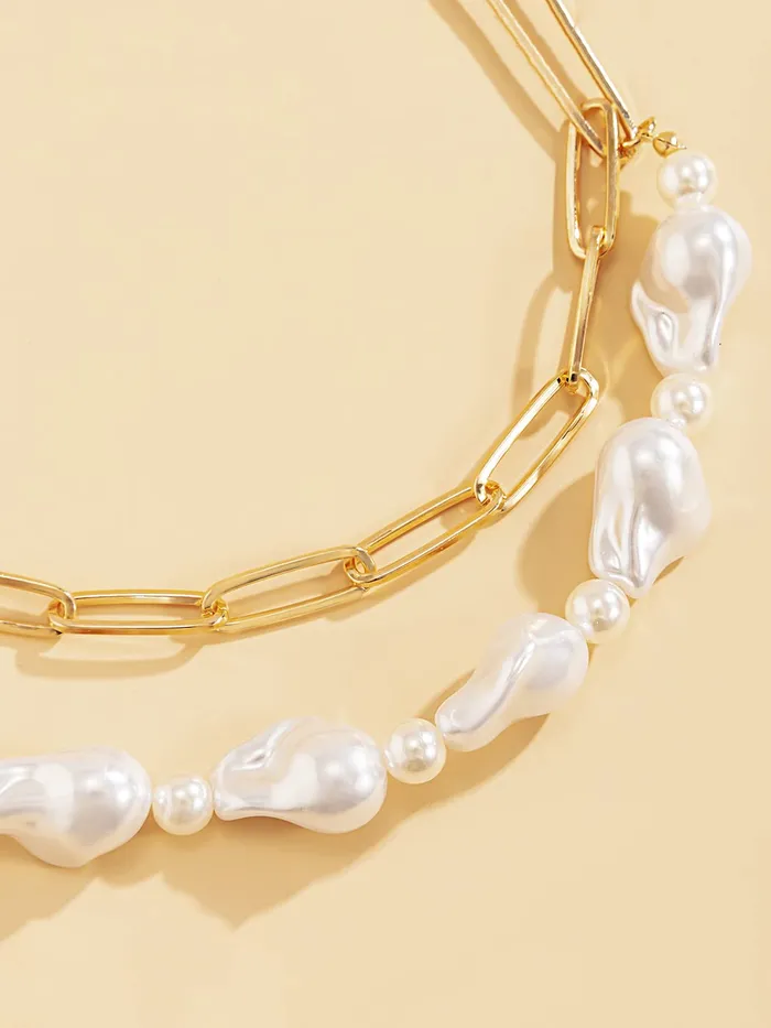 Bracelets Yellow Chimes Necklace For Women Gold Toned Multilayer White Pearl Stone Chain Necklace For Women and Girls Yellow Chimes