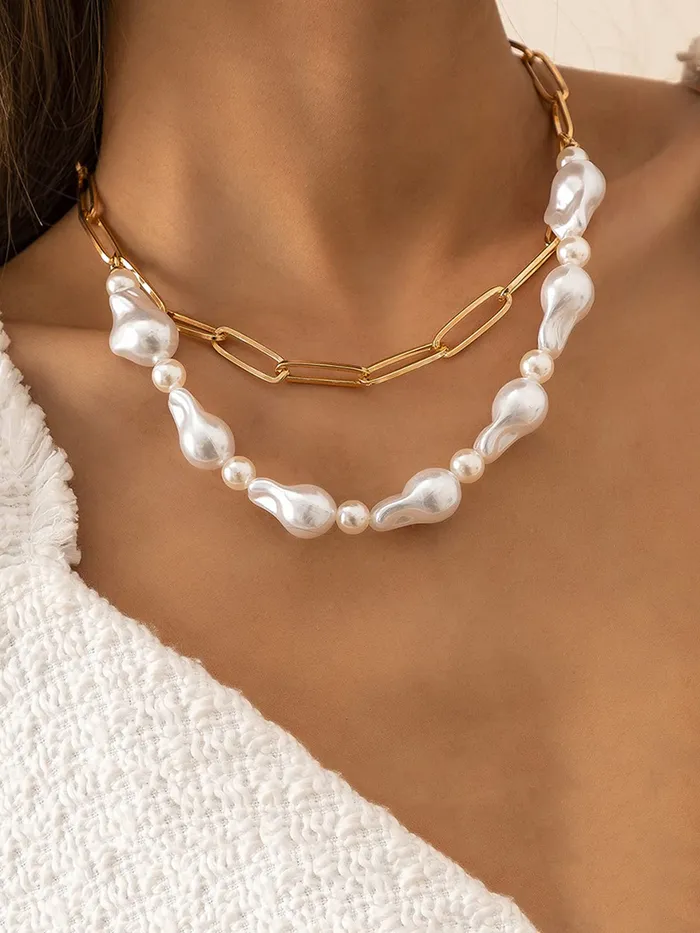 Bracelets Yellow Chimes Necklace For Women Gold Toned Multilayer White Pearl Stone Chain Necklace For Women and Girls Yellow Chimes