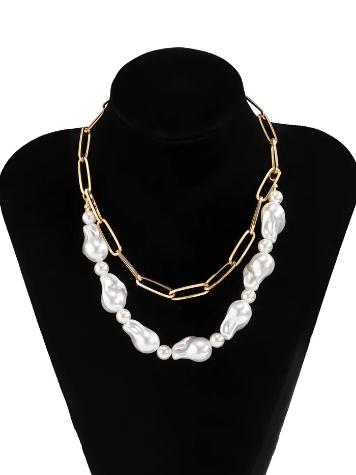 Bracelets Yellow Chimes Necklace For Women Gold Toned Multilayer White Pearl Stone Chain Necklace For Women and Girls Yellow Chimes