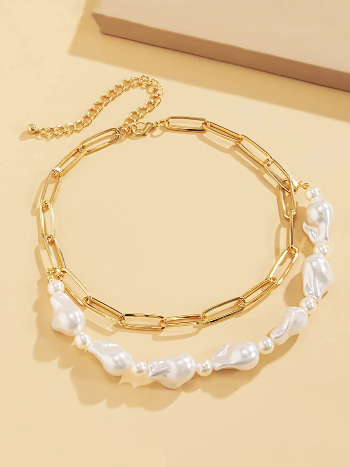 Bracelets Yellow Chimes Necklace For Women Gold Toned Multilayer White Pearl Stone Chain Necklace For Women and Girls Yellow Chimes