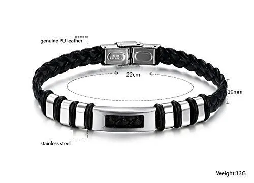 Bracelets YELLOW CHIMES Stainless Steel Leather Bracelet for Men and Boys Yellow Chimes