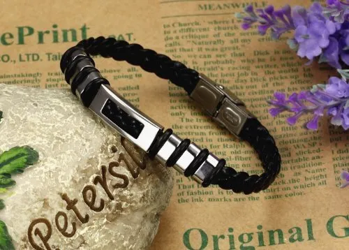 Bracelets YELLOW CHIMES Stainless Steel Leather Bracelet for Men and Boys Yellow Chimes