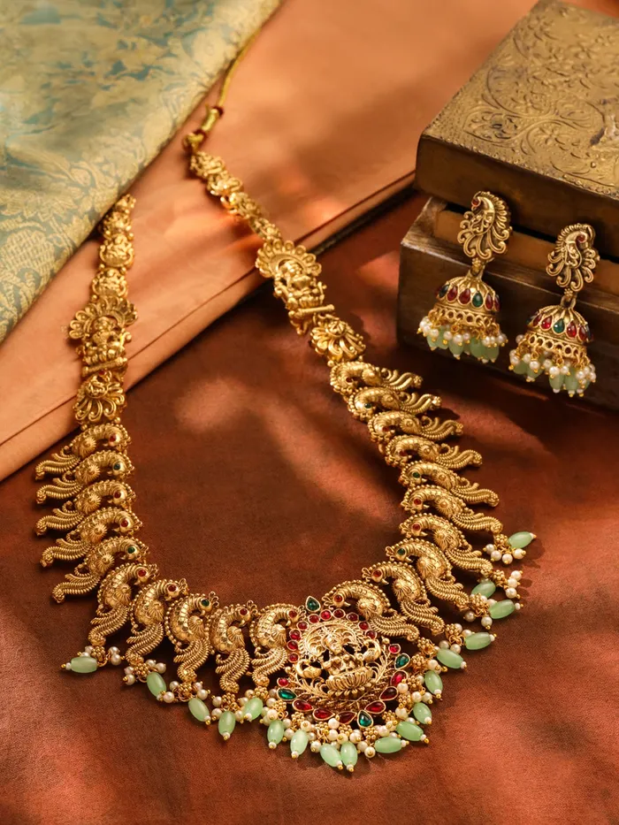 Bracelets Yellow Chimes Temple Jewellery Set Gold Plated Bridal Necklace for Women Adjustable Clasp 38cm Gold