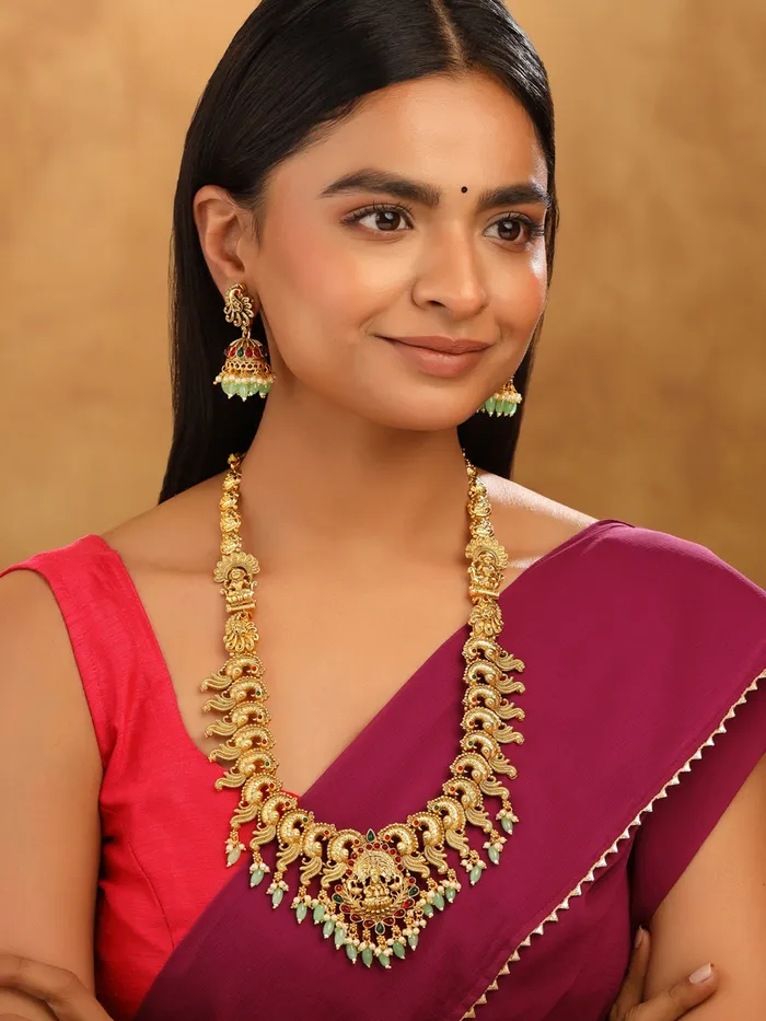 Bracelets Yellow Chimes Temple Jewellery Set Gold Plated Bridal Necklace for Women Adjustable Clasp 38cm Gold