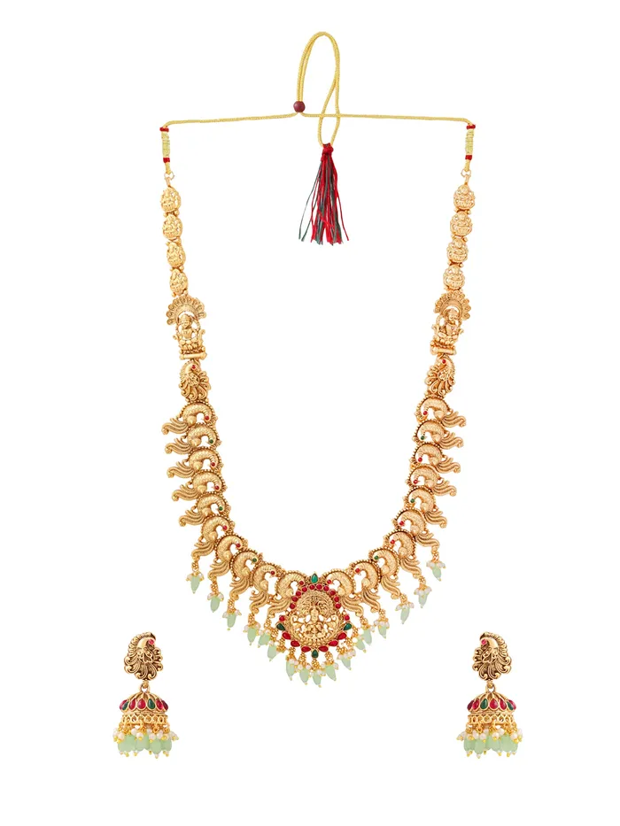 Bracelets Yellow Chimes Temple Jewellery Set Gold Plated Bridal Necklace for Women Adjustable Clasp 38cm Gold