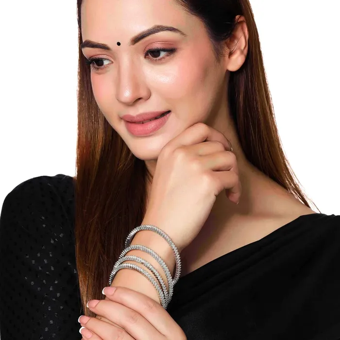 Bracelets Yellow Chimes Yellow Chimes Bangles for Women Girls Traditional American Diamond Bangles for women Silver Tone White AD Stone Bangles for girls Birthday Gift For girls women Anniversary Gift for Wife