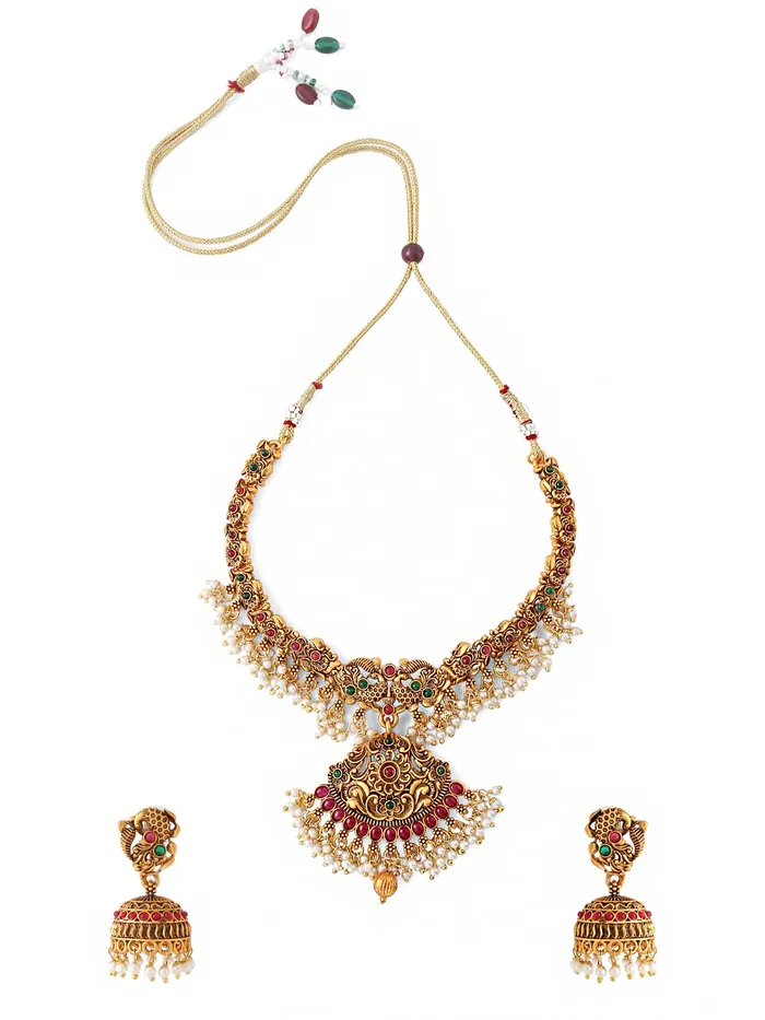 Bracelets Yellow Chimes Yellow Chimes Necklace Set For Women And Girls Traditional Jewellery set for women GoldPlated Temple Necklace Set StoneStudded Necklace Set For Women Girls