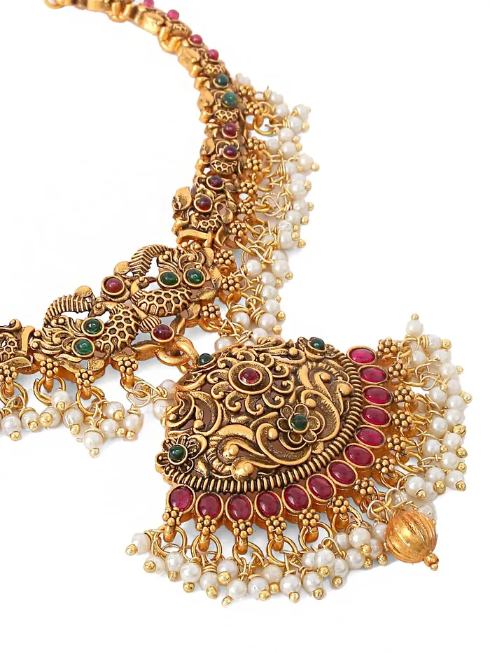 Bracelets Yellow Chimes Yellow Chimes Necklace Set For Women And Girls Traditional Jewellery set for women GoldPlated Temple Necklace Set StoneStudded Necklace Set For Women Girls
