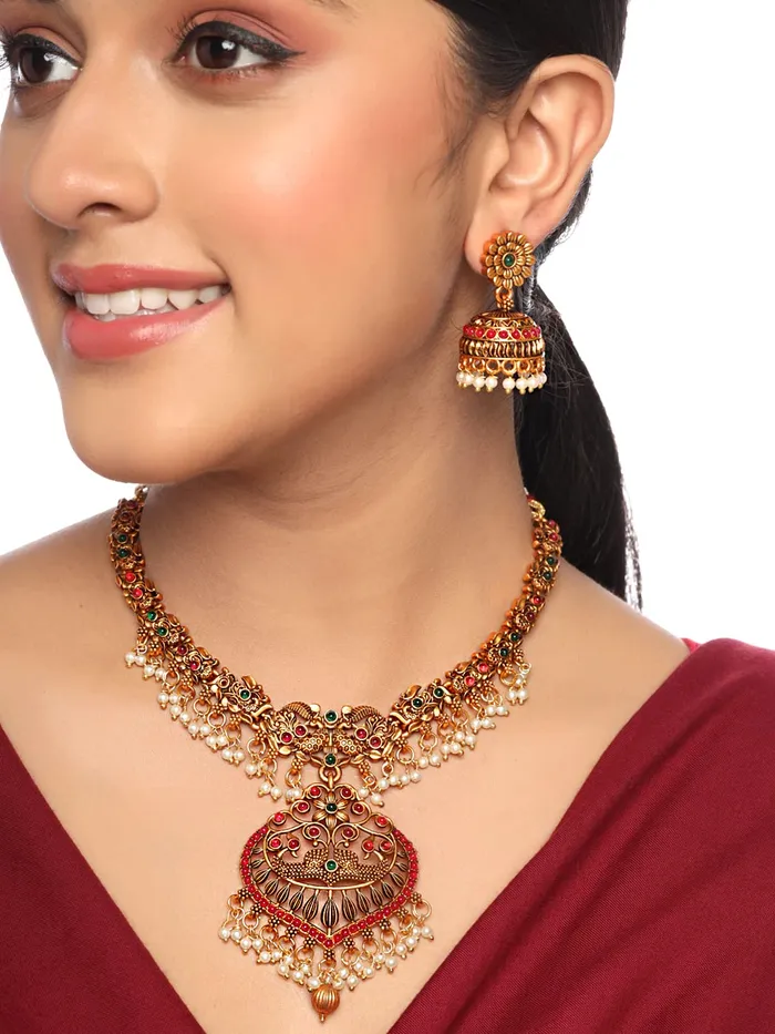 Bracelets Yellow Chimes Yellow Chimes Necklace Set For Women And Girls Traditional Jewellery set for women GoldPlated Temple Necklace Set StoneStudded Necklace Set For Women Girls
