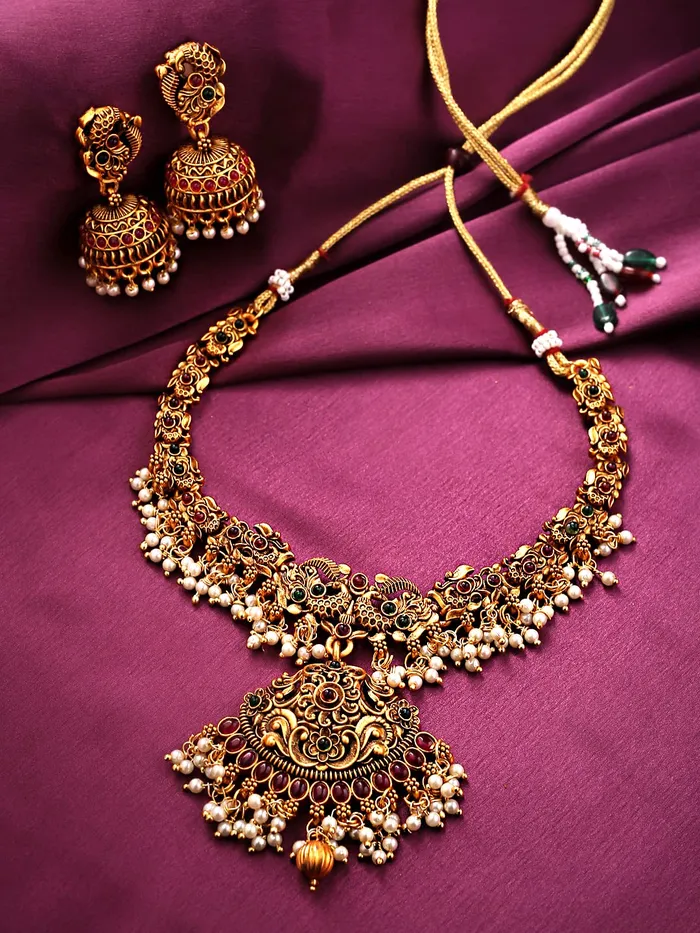Bracelets Yellow Chimes Yellow Chimes Necklace Set For Women And Girls Traditional Jewellery set for women GoldPlated Temple Necklace Set StoneStudded Necklace Set For Women Girls