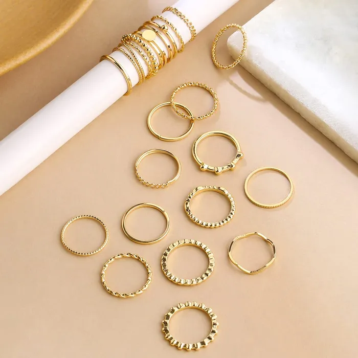 Bracelets Yellow Chimes Yellow Chimes Rings for Women and Girls Aesthetic Stack Ring Set Gold Plated Aesthetic Knuckle Rings Set Birthday Gift For girls and women Anniversary Gift for Wife