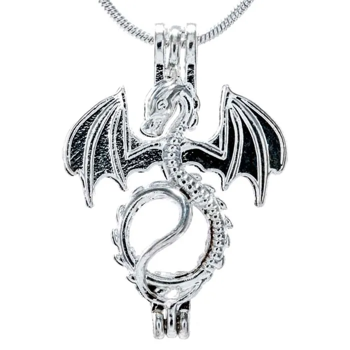 CPSP007 Necklaces Cage Pendant Silver Plated Dragon