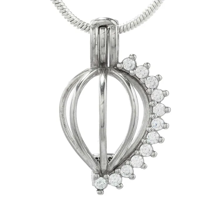 CPST001 Necklaces Cage Pendant 925 Sterling Silver Clear Rhinestone