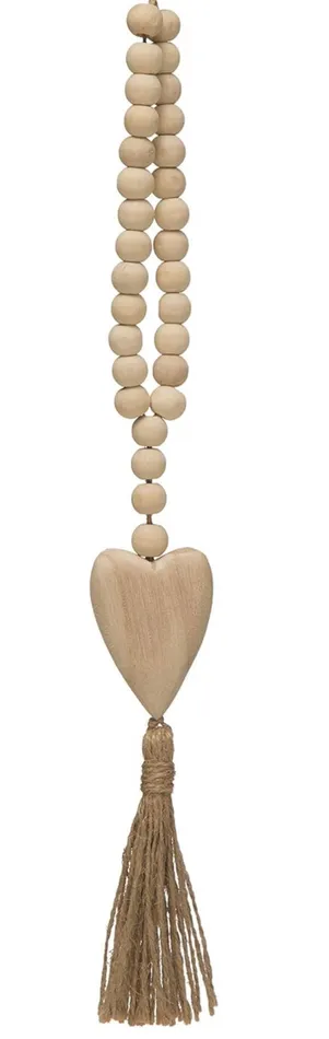 Creative CoOp Necklaces Wooden Beaded Heart Garland Decor