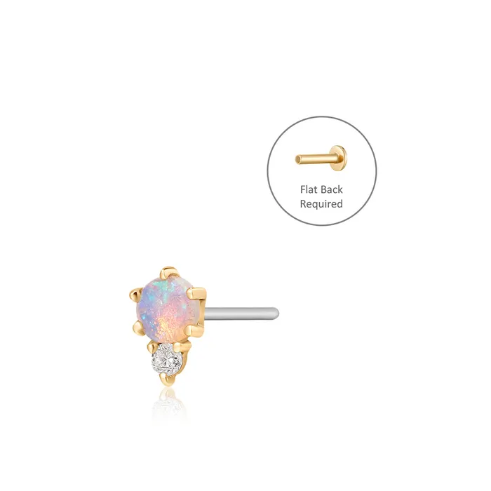 Earrings AURELIE GI ZENA Single Opal And Diamond Threadless Flatback Earring