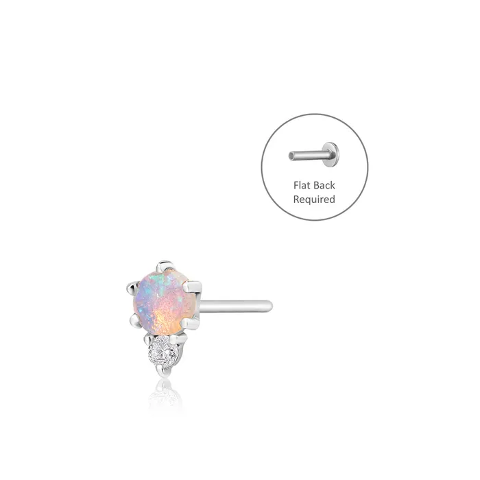 Earrings AURELIE GI ZENA Single Opal And Diamond Threadless Flatback Earring