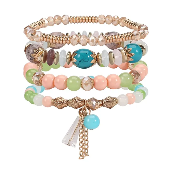 Earrings Kairangi Bracelet for Women and Girls Fashion Multicolor Beads Bracelets for Women 4 Pcs Stackable Bead Bracelet Stretch Beaded Layered Bracelet Birthday Gift For girls Women Kairangi