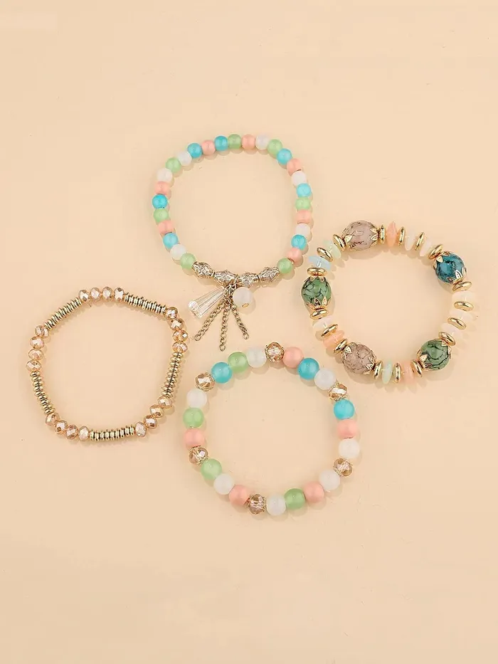 Earrings Kairangi Bracelet for Women and Girls Fashion Multicolor Beads Bracelets for Women 4 Pcs Stackable Bead Bracelet Stretch Beaded Layered Bracelet Birthday Gift For girls Women Kairangi