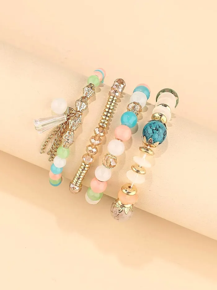 Earrings Kairangi Bracelet for Women and Girls Fashion Multicolor Beads Bracelets for Women 4 Pcs Stackable Bead Bracelet Stretch Beaded Layered Bracelet Birthday Gift For girls Women Kairangi