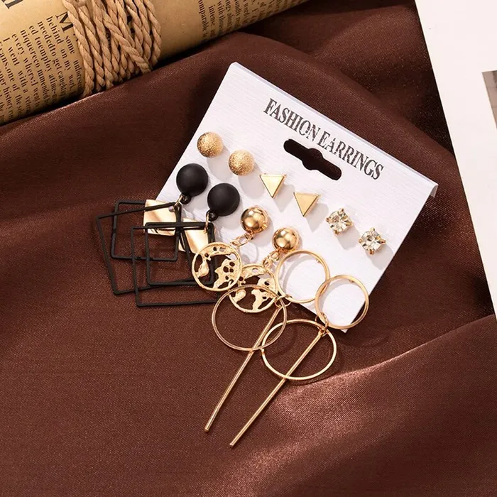 Earrings Kairangi Kairangi Combo Earrings for Women Set of 6 Pairs Gold Plated Geometric Shapes Stud Drop Earrings Set For Women and Girls