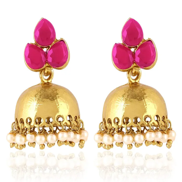 Earrings Kairangi Kairangi Earrings for Women and Girls Traditional Pink Studded Stone Jhumka Earrings Gold Plated Leaf Shaped Jhumki Birthday Gift for girls and women Anniversary Gift for Wife