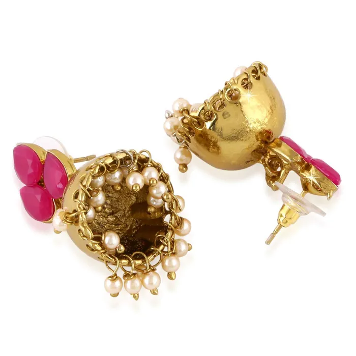Earrings Kairangi Kairangi Earrings for Women and Girls Traditional Pink Studded Stone Jhumka Earrings Gold Plated Leaf Shaped Jhumki Birthday Gift for girls and women Anniversary Gift for Wife