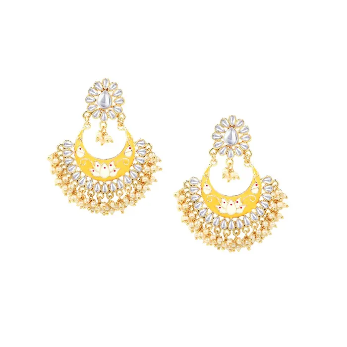 Earrings Kairangi Kairangi Meenakari Chandbali Earrings for Women Gold Plated Traditional Meenakari Flower Yellow Chand bali Earrings for Women and Girls Earrings Kairangi Kairangi Meenakari Chandbali Earrings for Women Gold Plated Traditional Meenakari Flower Yellow Chand bali Earrings for Women and Girls